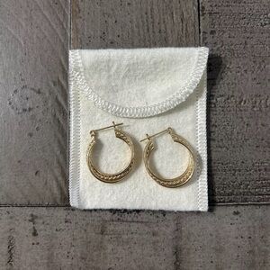 Vintage Yellow Gold Rope Dangle Hoop Earrings